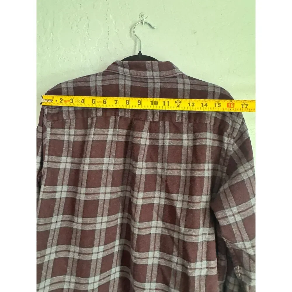 Arrow USA 1851 Men’s Burgundy Gray Plaid Flannel Button Shirt 100% Cotton 0037